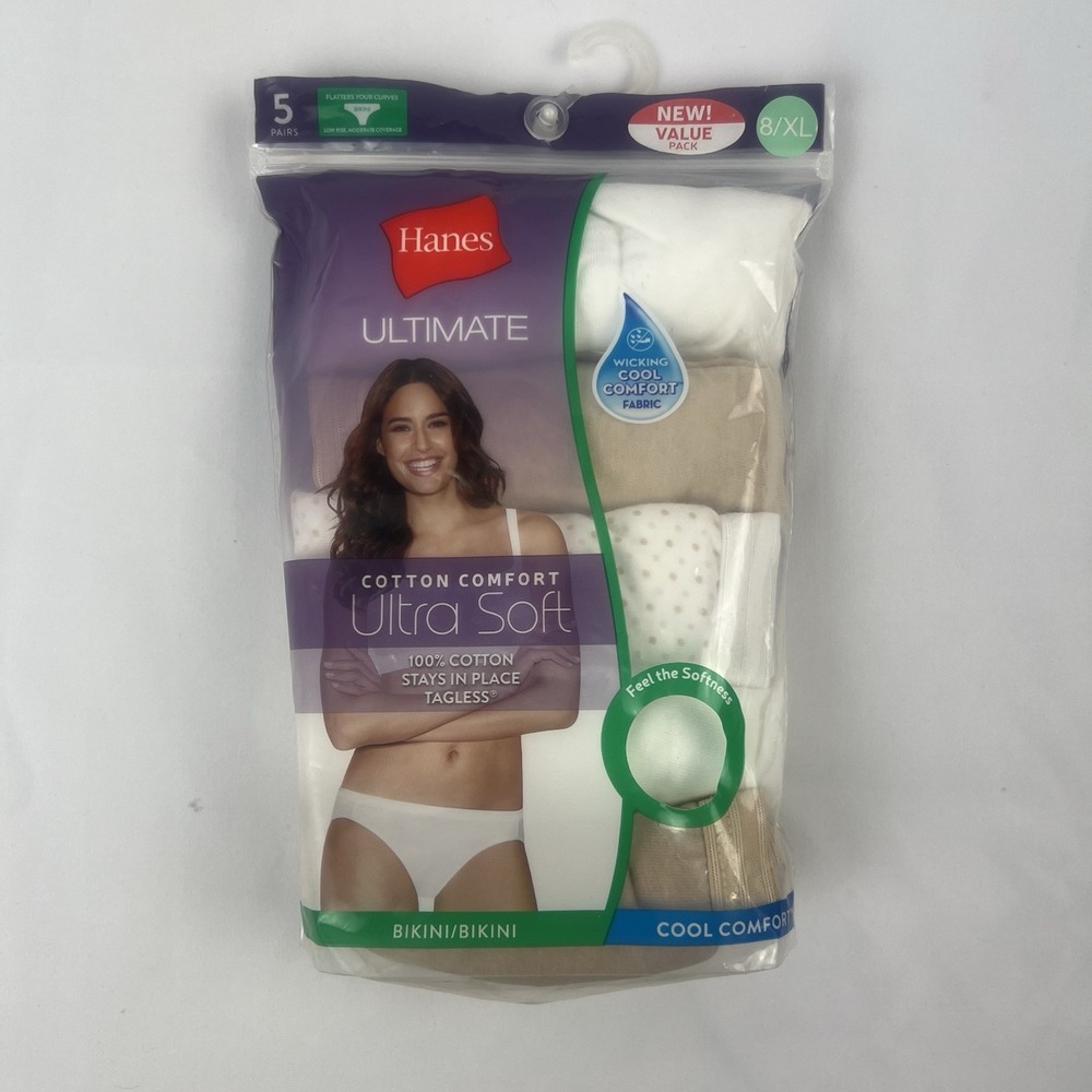Hanes Bikini Panties Cotton Comfort Ultra Soft (5-pack), 8/ XL